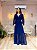 VESTIDO LONGO MICROTULE DECOTE TRANSPASSADO M/L PALA CINTURA AZUL MARINHO - Imagem 1