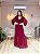 VESTIDO LONGO MICROTULE DECOTE TRANSPASSADO M/L PALA CINTURA  MARSALA - Imagem 1