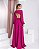 VESTIDO LONGO CHIFFON DECOTE GOTA MANGA LONGA VAZADO CINTURA FUCSIA - Imagem 2