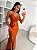 VESTIDO LONGO PRADA ALÇA FINA COM BRILHO DETALHE BUSTO FENDA LATERAL TERRA COTA - Imagem 1