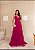 VESTIDO LONGO MICROTULE  BUSTO EM V DETALHE DRAPEADO ALCINHA SAIA  BABADO FUCSIA - Imagem 1