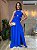 VESTIDO LONGO MICROTULE FRENTE UNICA DECOTE CINTURA TRANSPASSADO FENDA LATERAL AZUL ROYAL - Imagem 1