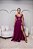VESTIDO LONGO MICROTULE  ESTILO CORPETE MANGA OMBRO A OMBRO FENDA LATERAL FUCSIA - Imagem 1