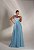 VESTIDO LONGO MICROTULE ESTILO CORPET DETALHE TRANCINHA CINTURA AZUL SERENITY - Imagem 1