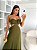 VESTIDO LONGO CHIFFON TAMARA QUE CAIA COM FLOR VERDE OLIVA RECORTE LATERAL JML - Imagem 3