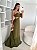 VESTIDO LONGO CHIFFON TAMARA QUE CAIA COM FLOR VERDE OLIVA RECORTE LATERAL JML - Imagem 4