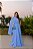 VESTIDO LONGO CHIFFON MANGA CAPA UM OMBRO SÓ FAIXA ACINTURADA AZUL SERENITY AX - Imagem 3