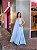 VESTIDO LONGO CHIFFON FRENTE ÚNICA FLOR REMOVÍVEL E FAIXA SHE AZUL SERENITY - Imagem 1