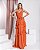 VESTIDO LONGO CREPE DE MALHA DECOTE V SAIA EM BABADOS E FAIXA TERRACOTA - Imagem 1