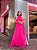 VESTIDO LONGO CHIFFON FRENTE ÚNICA LISTRA GLITTER COM FAIXA PINK - Imagem 1