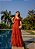 VESTIDO LONGO MICROTULE ALÇA AMARRAÇAO ESTILO CORPETE BABADOS TERRACOTA COM BRILHO JM - Imagem 1