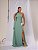 VESTIDO CREPE DE SEDA UM OMBRO DRAPEADO COM FLOR E CAPA VERDE TIFFANY - Imagem 1