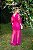 VESTIDO LONGO MICROTULE TODO DRAPEADO COM MANGA FUCSIA - Imagem 2