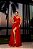 VESTIDO LONGO MICROTULE ALÇA FINA ESTILO CORPETE LAÇO TERRACOTA AF - Imagem 1