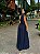 VESTIDO LONGO MICROTULE ALÇA FINA ESTILO CORPETE LAÇO AZUL MARINHO AF - Imagem 5