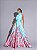 VESTIDO LONGO SEDA FRENTE UNICA GOLA E CINTURA BABADO AZUL FLORAL MB - Imagem 1