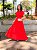 VESTIDO LONGO CHIFON MANGA PLISSADO RECORTE CINTURA VERMELHO - Imagem 2