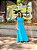 VESTIDO LONGO CHIFFON MANGA PLISSADO RECORTE CINTURA AZUL TURQUESA - Imagem 3