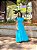 VESTIDO LONGO CHIFFON MANGA PLISSADO RECORTE CINTURA AZUL TURQUESA - Imagem 2