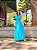 VESTIDO LONGO CHIFFON MANGA PLISSADO RECORTE CINTURA AZUL TURQUESA - Imagem 1