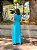 VESTIDO LONGO CHIFFON MANGA PLISSADO RECORTE CINTURA AZUL TURQUESA - Imagem 4