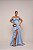 VESTIDO LONGO ACETINADO OMBRO A OMBRO BUSTO DRAPEADO BABADO COM FENDA AZUL SERENITY - Imagem 1