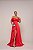 VESTIDO LONGO ACETINADO OMBRO A OMBRO BUSTO DRAPEADO BABADO COM FENDA CORAL - Imagem 1