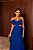 VESTIDO LONGO CHIFFON TAMARA QUE CAIA COM FLOR AZUL ROYAL RECORTE LATERAL JML - Imagem 1