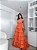 VESTIDO LONGO CREPE DECOTE V SAIA BABADOS E FENDA LARANJA - Imagem 3