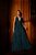 VESTIDO LONGO MICROTULLE LUREX CAMADAS VERTICAIS ALÇA FINA VERDE PETRÓLEO - Imagem 1