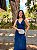 VESTIDO LONGO CHIFFON DECOTE V ALCINHA AMARRAÇÃO SAIA BABADOS AZUL MARINHO - Imagem 3