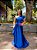 VESTIDO LONGO ZIBELINE UM OMBRO SÓ E FENDA COM BABADO AZUL ROYAL - Imagem 1