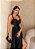 VESTIDO LONGO PRADA COM ELASTANO DECOTE V VAZADO LATERAL COM DETALHE FAIXA E BRILHO PRETO - Imagem 2