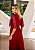 VESTIDO LONGO MICROTULE DETALHE TRANÇA CINTURA MANGUINHA  FENDA LATERAL MARSALA - Imagem 3