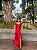VESTIDO LONGO TRILOBAL OMBRO A OMBRO DETALHE CAMADA E BABADO VERMELHO - Imagem 1