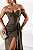 VESTIDO LONGO ACETINADO ESTILO CORPETE BUSTO ESTRUTURADO FENDA LATERAL VERDE OLIVA LA - Imagem 1