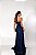 VESTIDO LONGO ACETINADO ESTILO CORPETE BUSTO ESTRUTURADO FENDA LATERAL AZUL MARINHO LA - Imagem 2