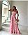 VESTIDO LONGO CHIFFON ALÇA FINA BUSTO COM FLOR REMOVÍVEL E CAMADAS VERTICAIS ROSE - Imagem 2