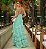 VESTIDO LONGO CHIFON BABADO SAIA  ALÇA FINA VERDE MENTA - Imagem 3