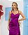 VESTIDO LONGO ZIBELINE ALÇA FINA  PONTA DRAPEADA E FENDA FUCSIA - Imagem 1