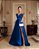 VESTIDO LONGO ZIBELINE TOMARA QUE CAIA PEITO DRAPEADO COM FENDA  AZUL ROYAL - Imagem 1