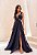 VESTIDO LONGO DE ALÇA LARGA DECOTE ARAMADO V CHIFON/SEDA AZUL MARINHO - Imagem 1