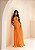 VESTIDO LONGO CREPE DE SEDA DECOTE ARMADO V DETALHE ABAIXO DO BUSTO LARANJA - Imagem 1