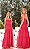 VESTIDO LONGO LINHO  ALCINHA BUSTO DRAPEADO  SAIA COM FENDA PINK - Imagem 1