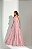 VESTIDO LONGO MICROTULE GOLA ALTA DETALHE NA CINTURA  ROSÉ - Imagem 3