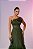 VESTIDO LONGO MICROTULE DECOTE RETO COM FLOR NO BUSTO SAIA COM BABADOS VERDE OLIVA - Imagem 1