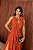 VESTIDO LONGO CHIFON COM TOQUE DE SEDA ALCINHA COM FLOR NA ALÇA TERRA COTA - Imagem 1