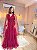 VESTIDO LONGO MICROTULE DECOTE V COM CAPA PALA MARSALA - Imagem 1