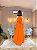 VESTIDO LONGO CHIFON GOLA ALTA FAIXA NA CINTURA LARANJA - Imagem 3