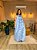VESTIDO LONGO CREPE DE SEDA GOLA ALTA COM FLOR EM CAMADAS AZUL SERENITY - Imagem 1